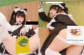 Gia Han se espalha na cama em trajes de empregada extremamente quente